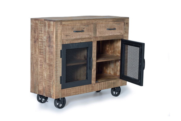 GINER Y COLOMER Buffet industriel en bois de manguier et métal naturel - 85 cm H x 100 cm L x 38 cm P